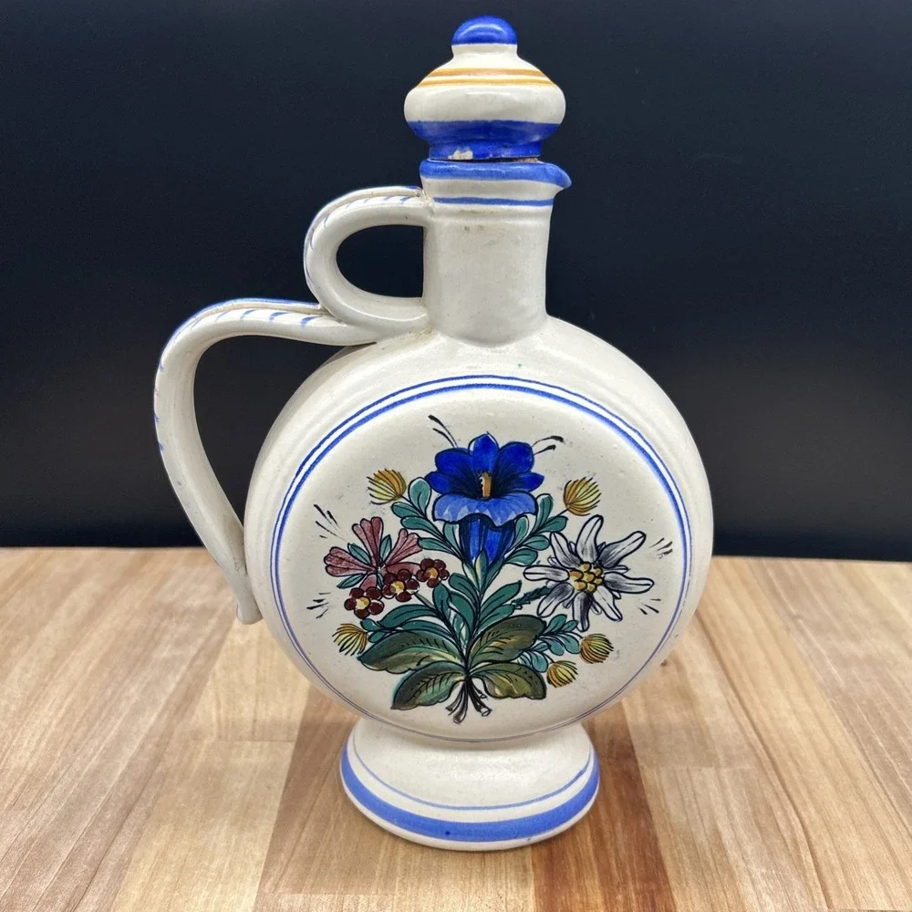 Vintage Hand Painted Decorative Floral Vase From Switzerland